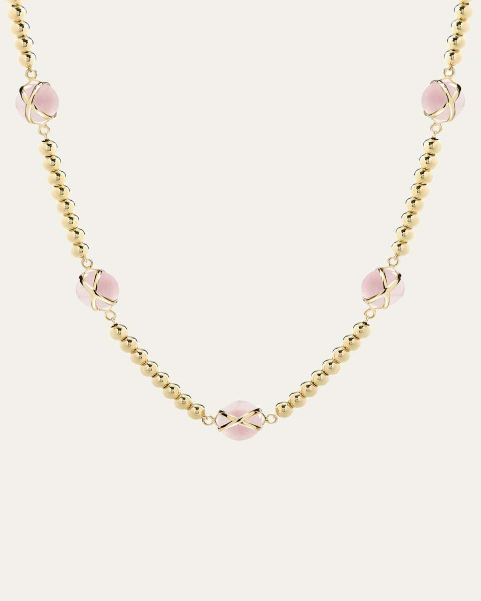 Prisma 18K Yellow Gold Rose Quartz Ball Chain Necklace, 16-18"L